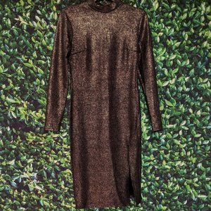 Bodycon front slit glittery dress.